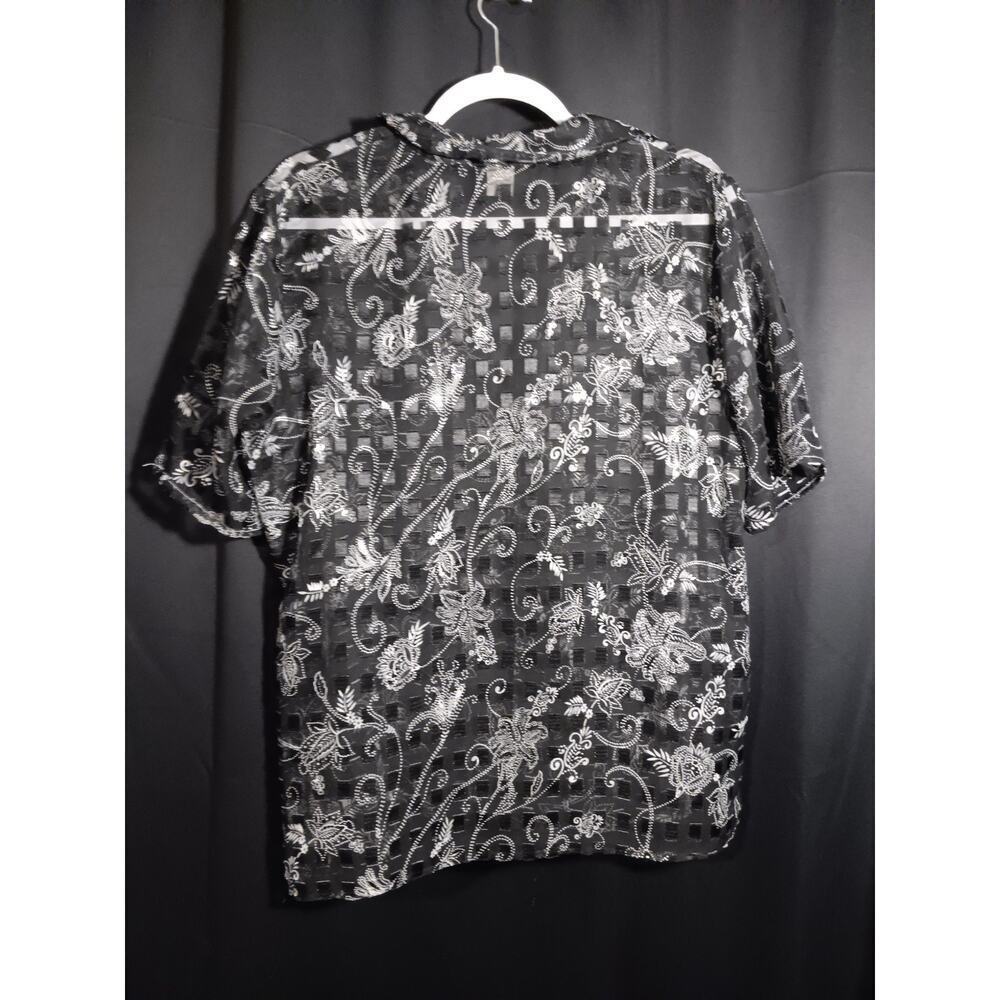 Notations XL Sheer Tie Front Black Paisley Collared Short Sleeve Summer Cardigan - Picture 6 of 6